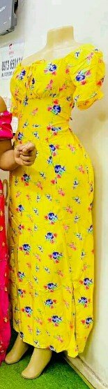 Yellow summer dress with print