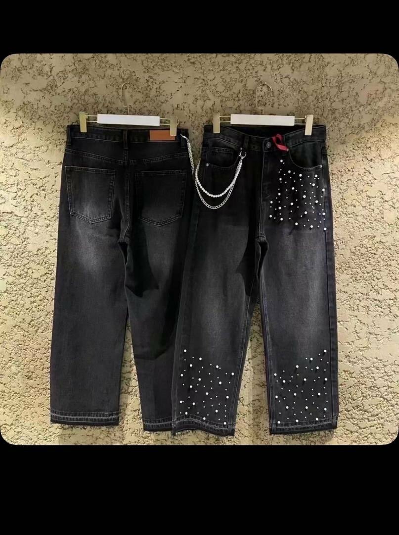 Jeans avec perles et chaînes