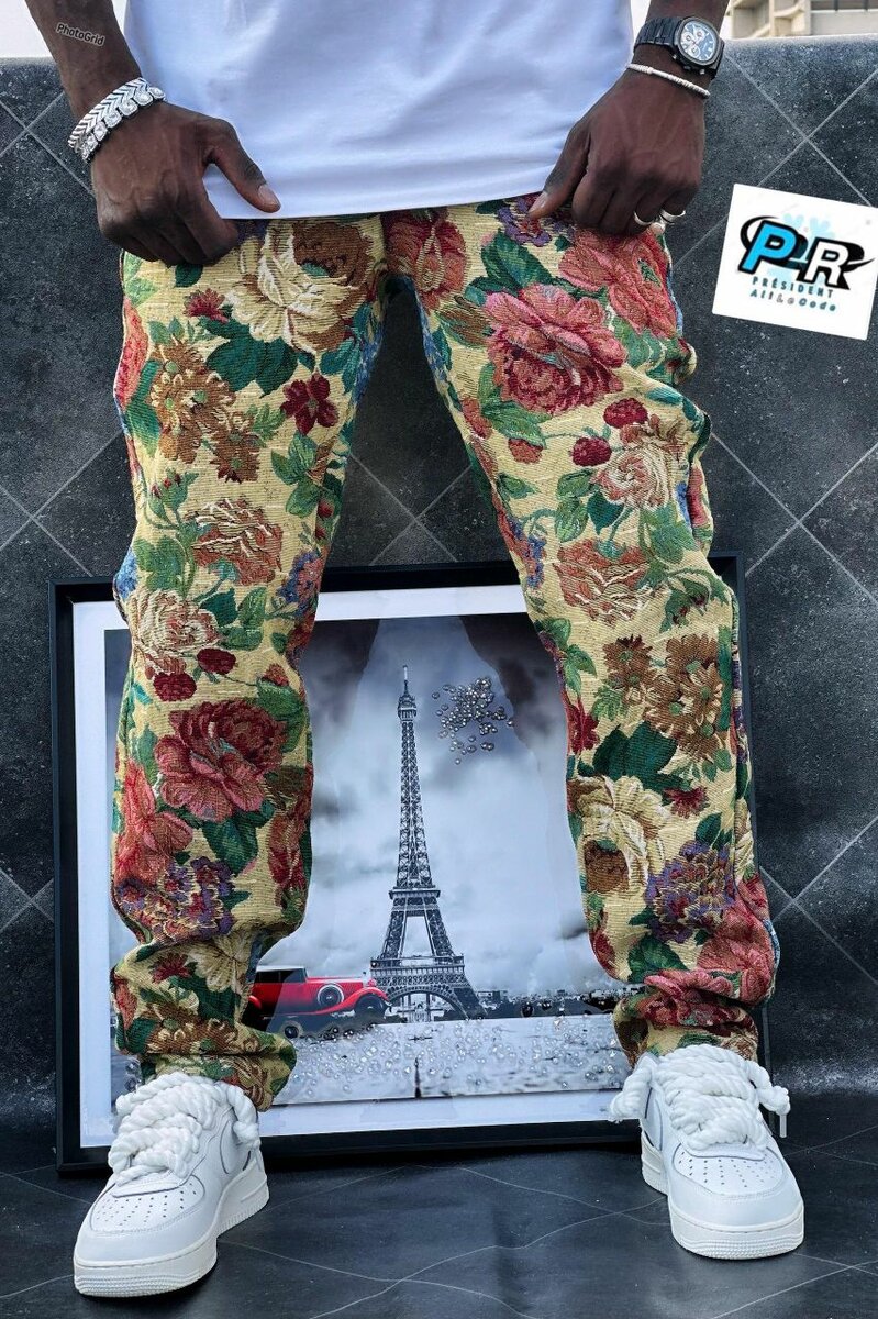 Jeans imprimés floraux pour homme