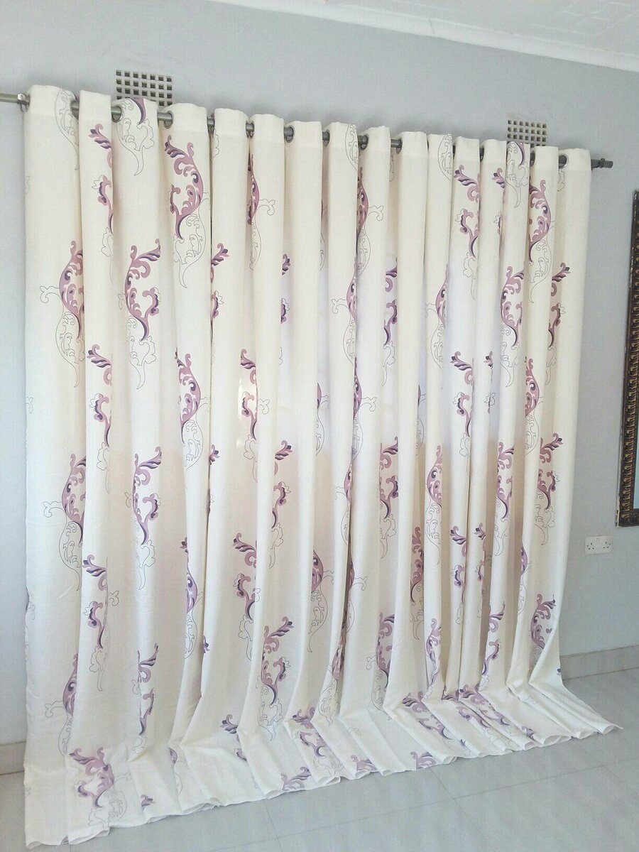 2 drops of curtains beige with violet patterns