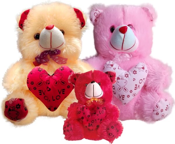 Cream and Pink Teddy Bear with Heart