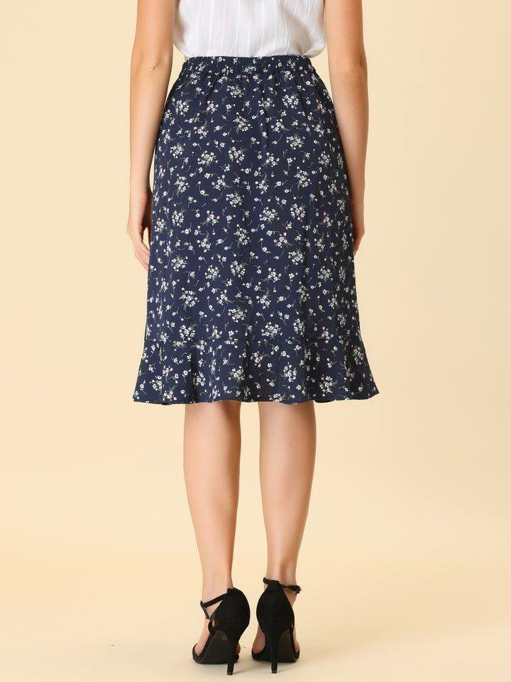 Floral Ruffle Elastic High Waist Button Flowy Split