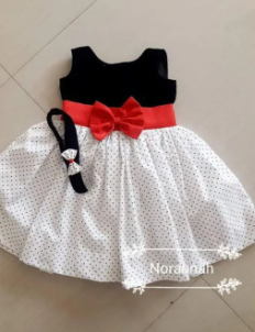 Black, White, And Red, Super Dress For Kids Girl ( Fabric Linen)