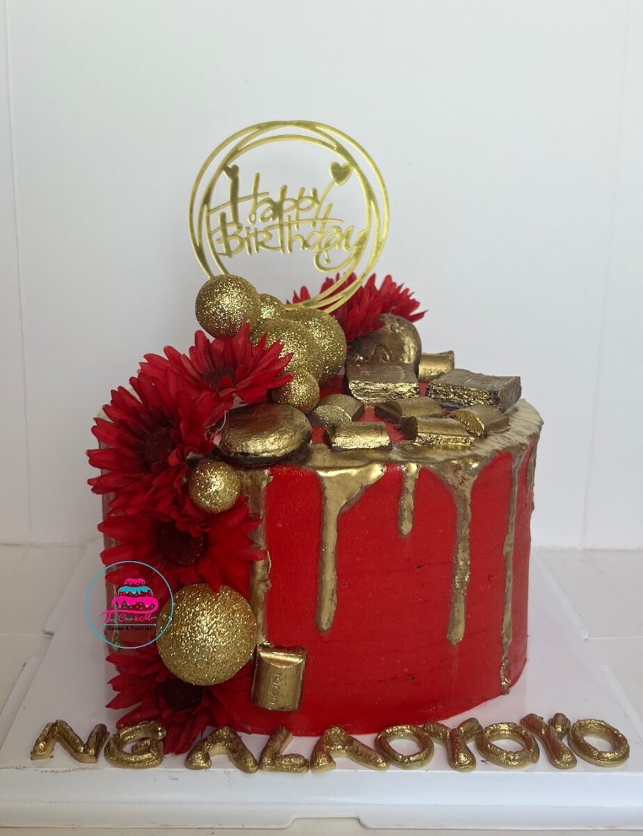 Red and gold cream cake