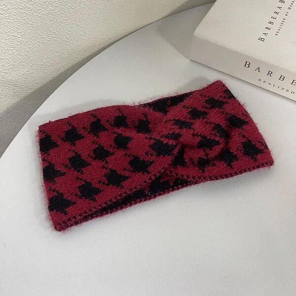 Bandeau tricoté rouge+noir