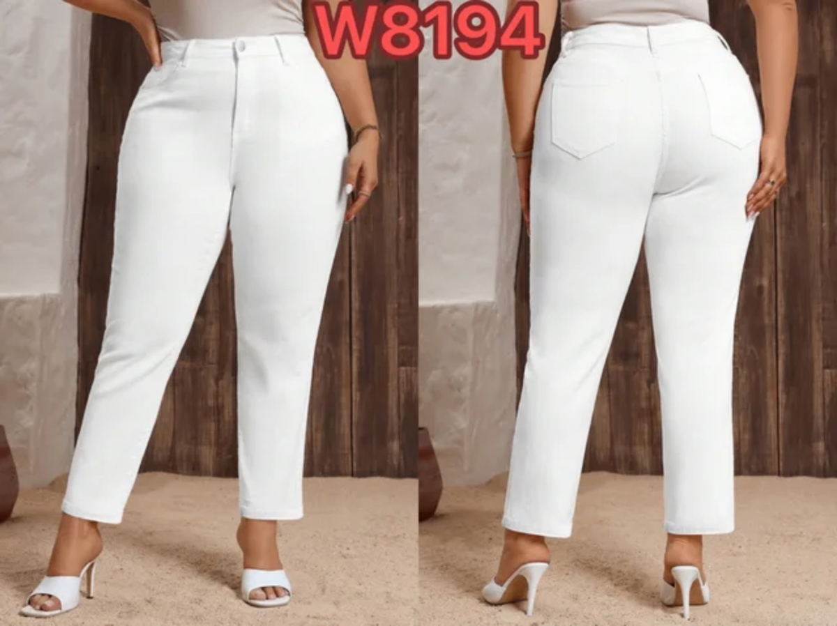 Jean blanc taille haute femme