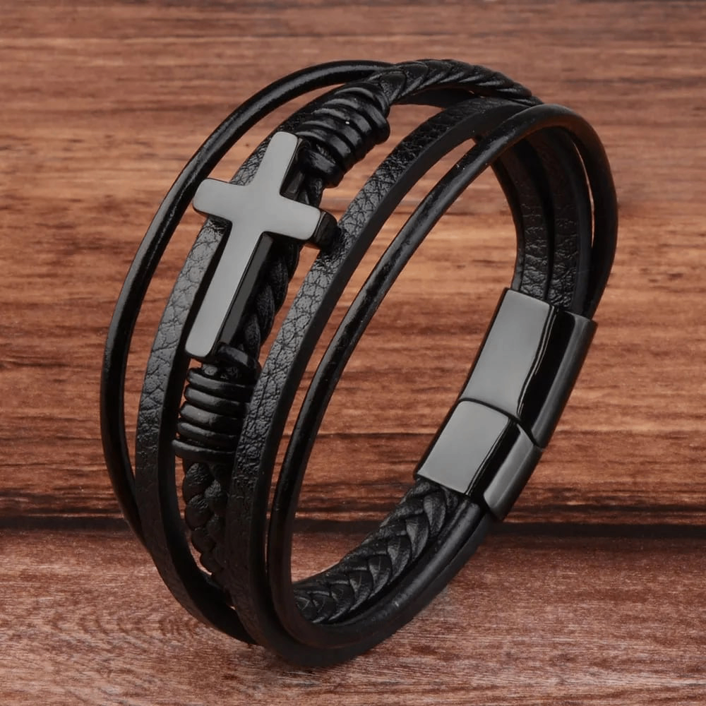 Cross leather bracelet
