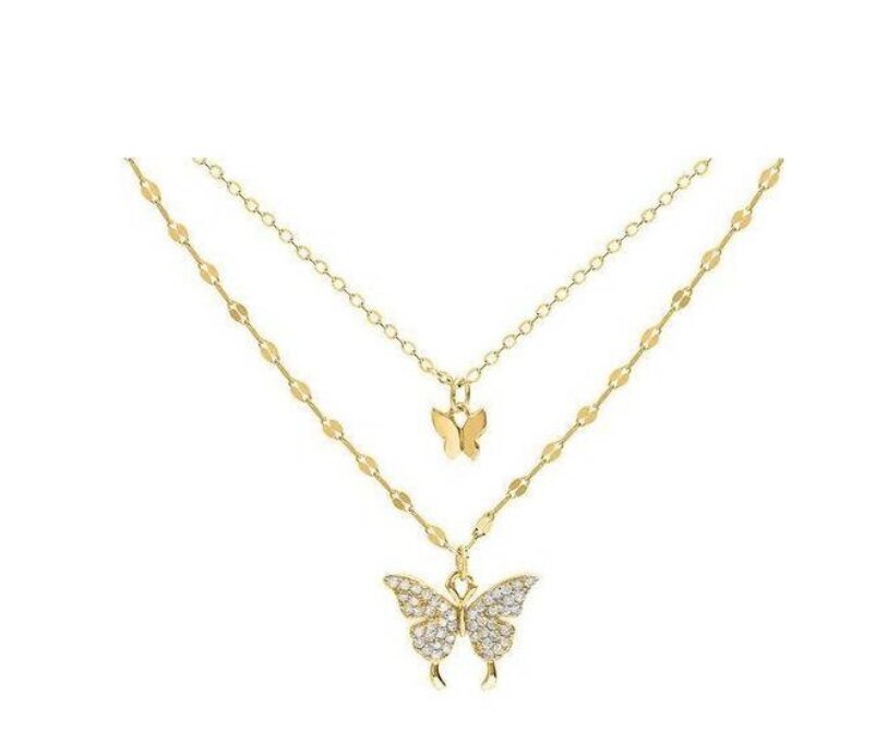 Collier Papillon Doré Double