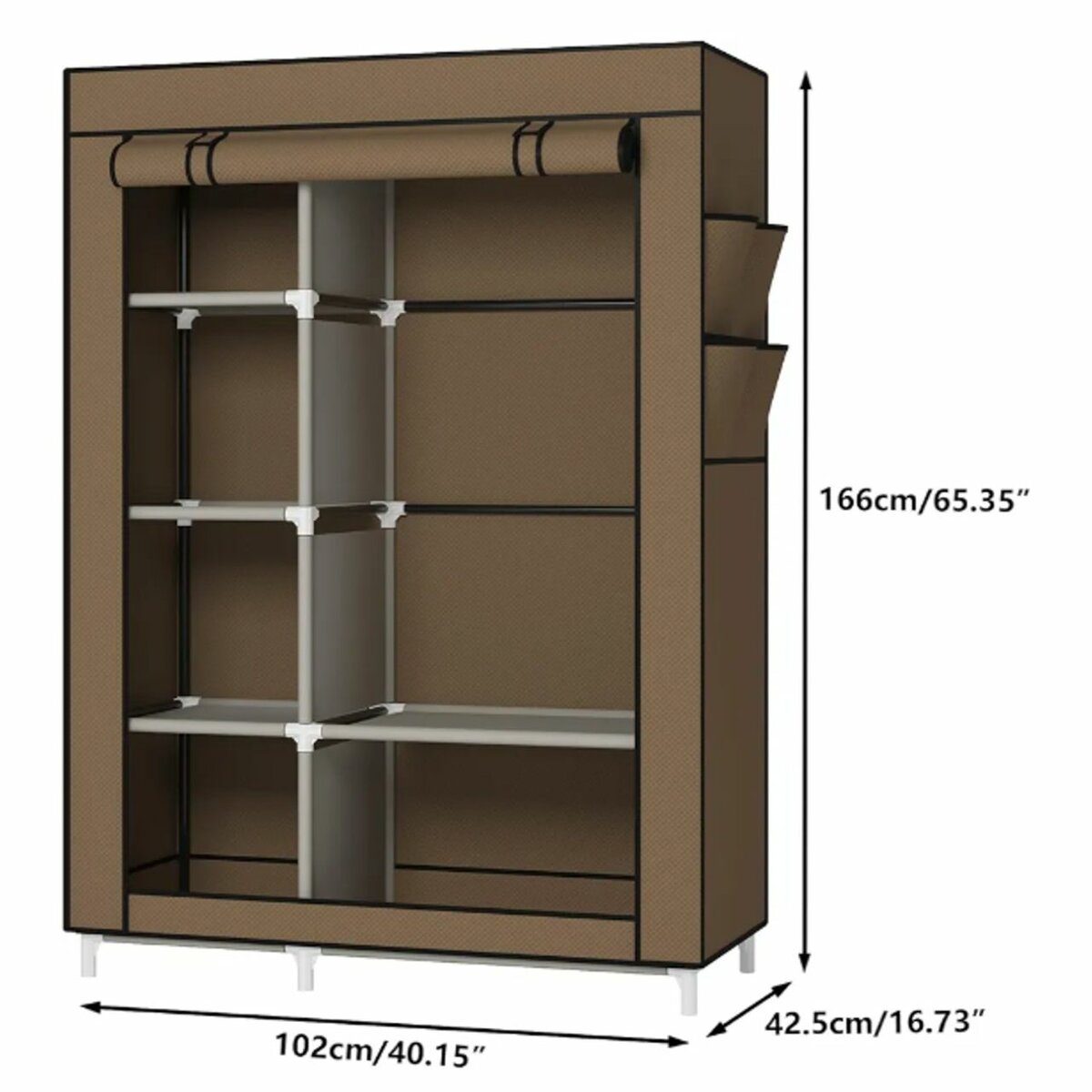 Portable Wardrobe with 6 Shelves and Hanging Rod, Non-Woven