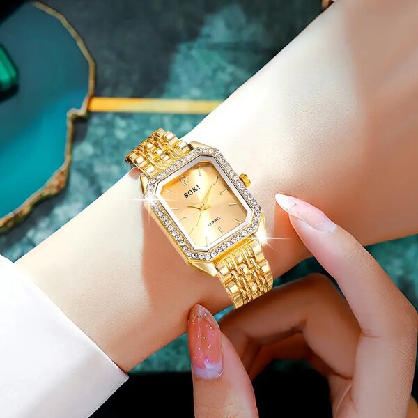 Golden dial Rectangular watch
