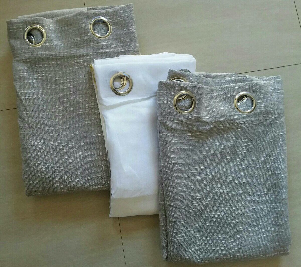 2 drops of curtains gray and white