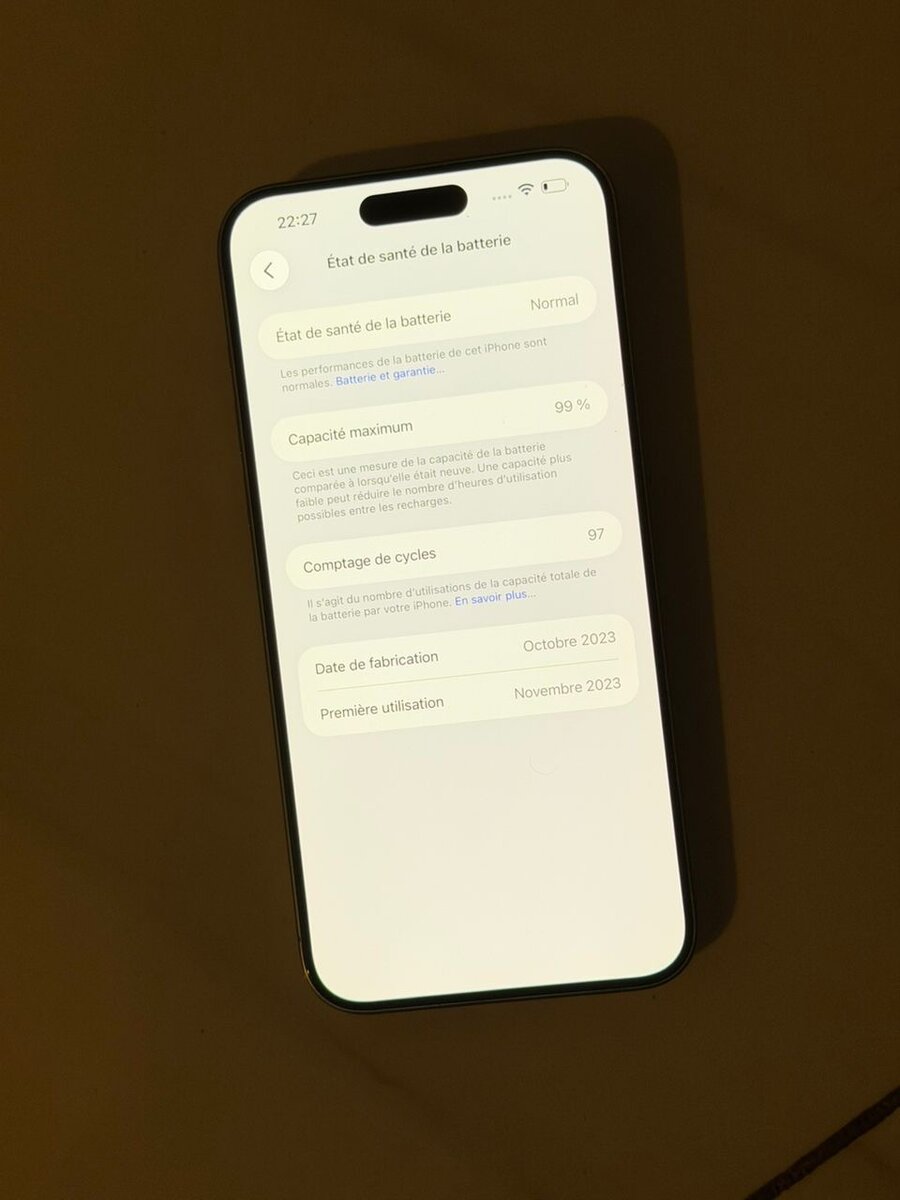 15 pro max 256 Go  message écr