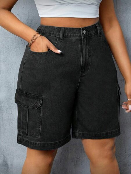 Shorts en jean noir cargo