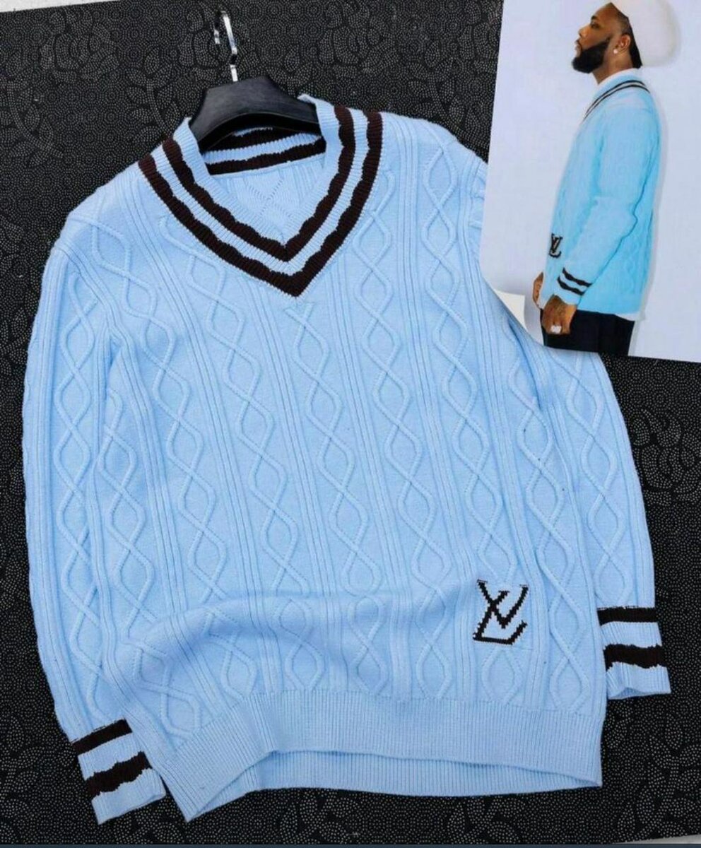 Pull en V col côtelé homme