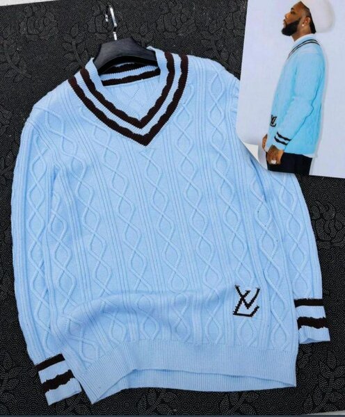 Pull en V col côtelé homme