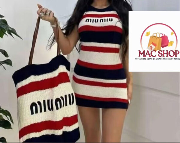 Robe rayée en tricot Miu Miu