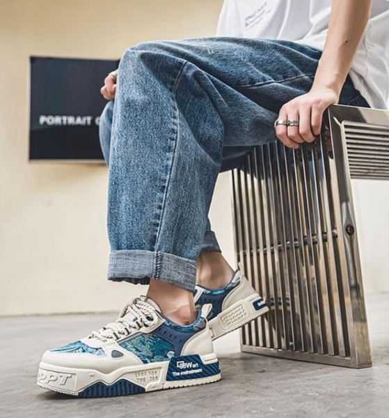 Fashion Lace Up Sneakers Men's Fashion Shoes-Blue/Beige