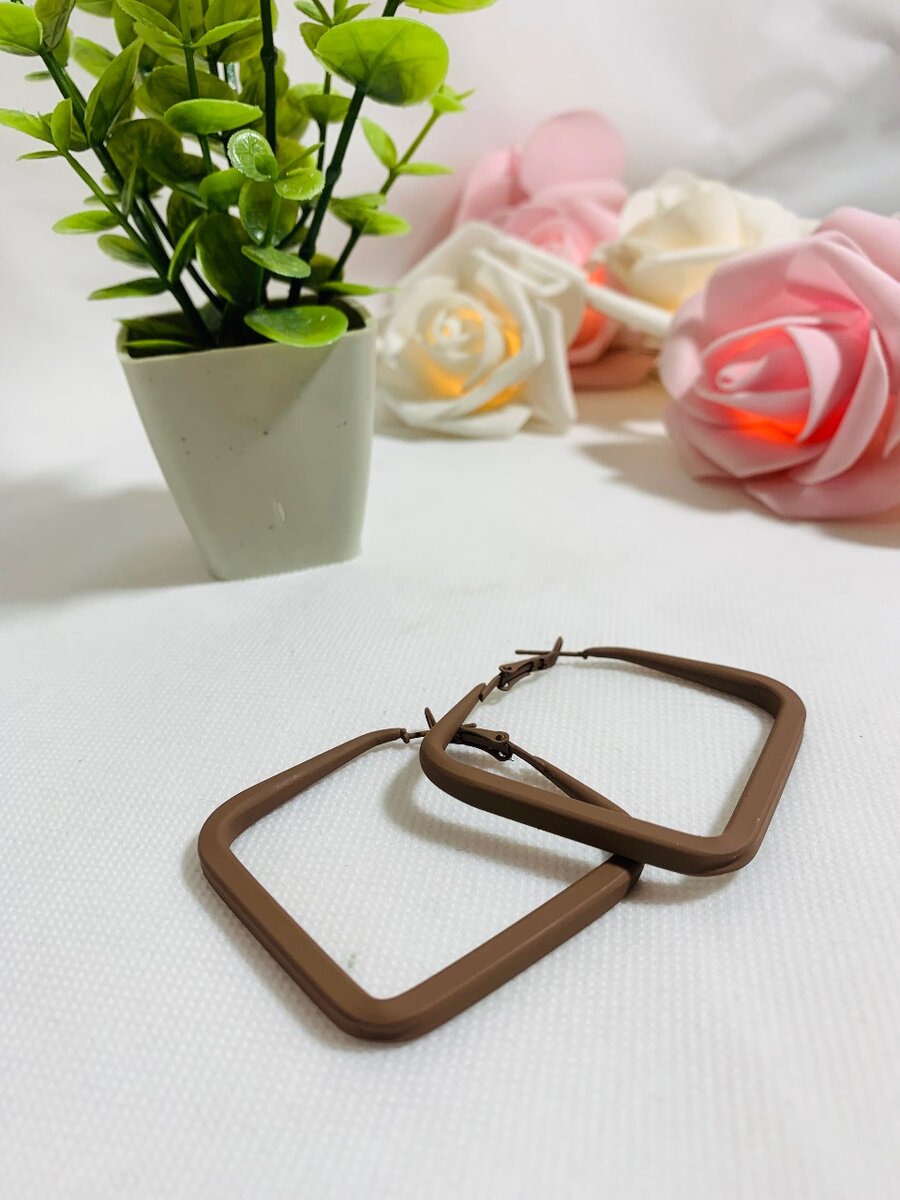Brown Square Hoops Earrings