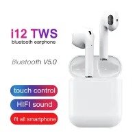 i12 tws Wireless Twins Bluetooth Earbuds Original I12 Airpods_ Original Universal Headset. Bluetooth V5.0 Earphone Touch Sensor True Stereo 10m Transmission Built in Mic Earbuds with Charging Case TWS Sport Headset for all Bluetooth devices-Black