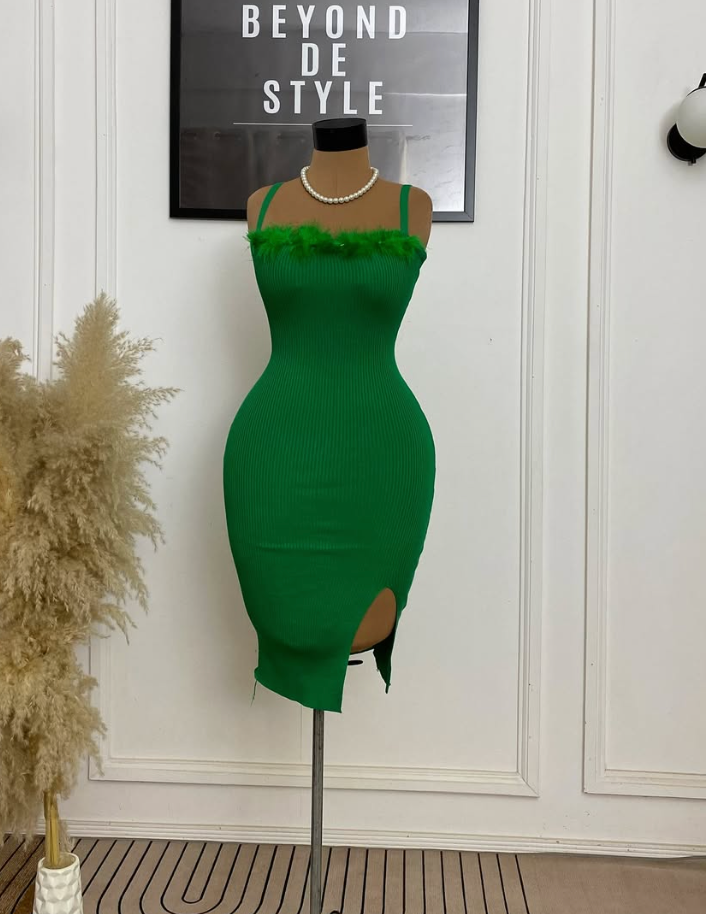  LOVER GIRL TEXTURED FUR DETAIL DRESS.