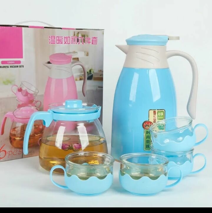 Service à thé isotherme coloré 6 pièces