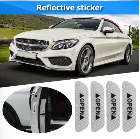 4PCS Super Car Door Open Sticker Reflective Tape Safety Warning White