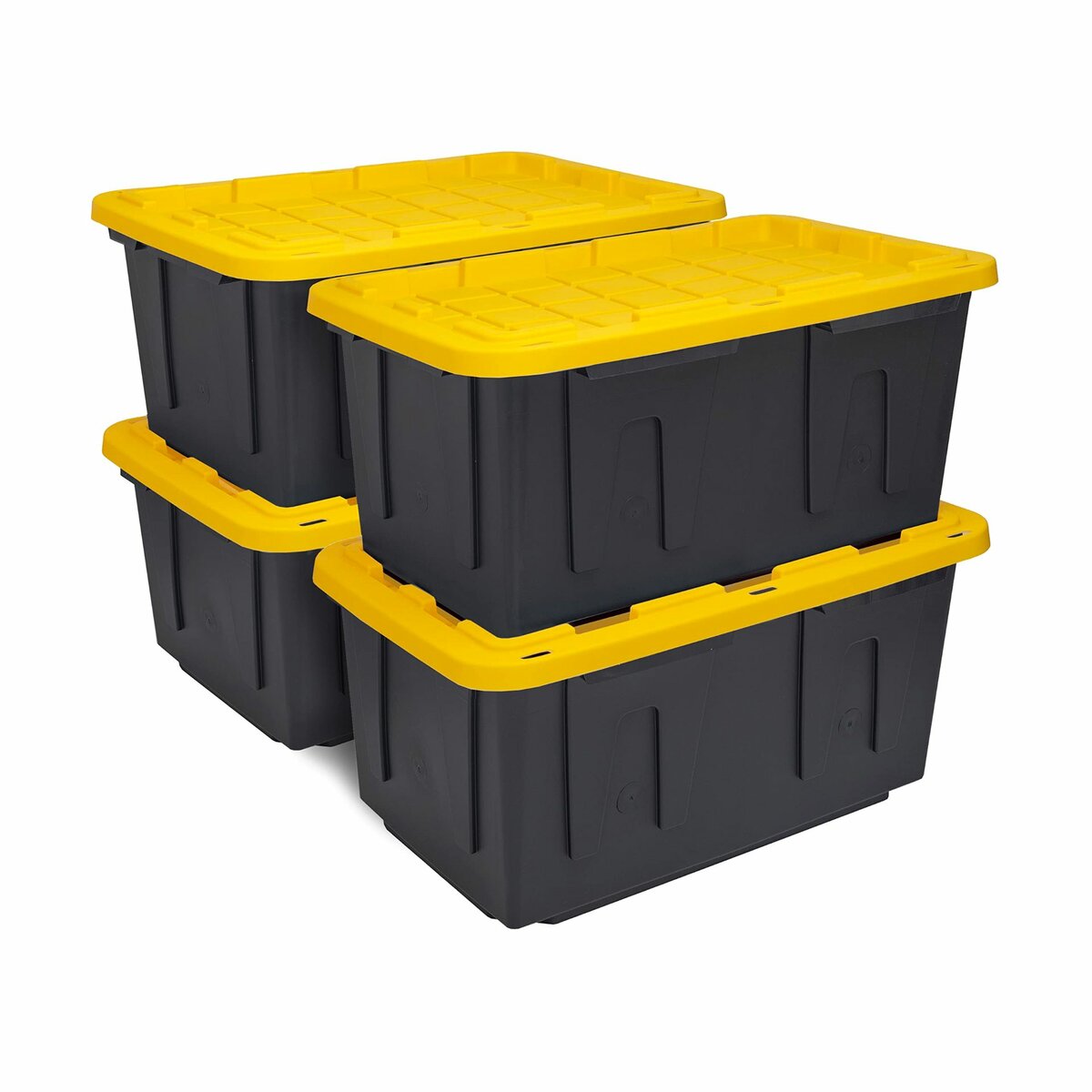 Members mark black and yellow 27gallon storage container.