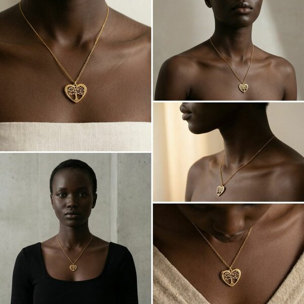 Collier pendentif arbre doré