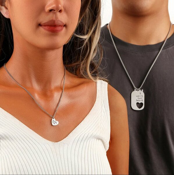 Collier Couple Cœur en Acier