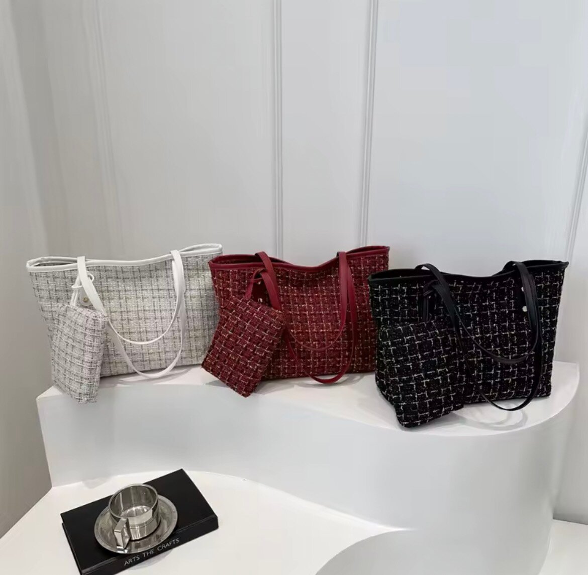 Ensemble sac cabas en tweed