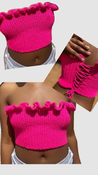 Top court tricoté rose vif