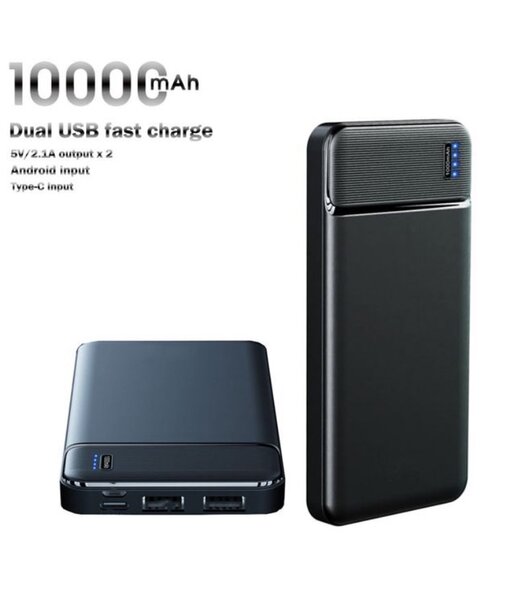 Slim LCD Fast Charge Power Bank - 10000mAh - Black