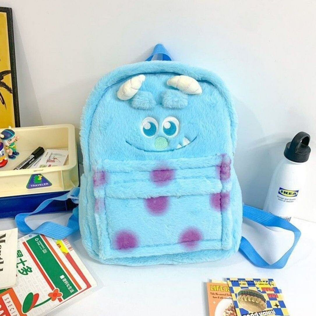 Sac à dos peluche bleu monstre