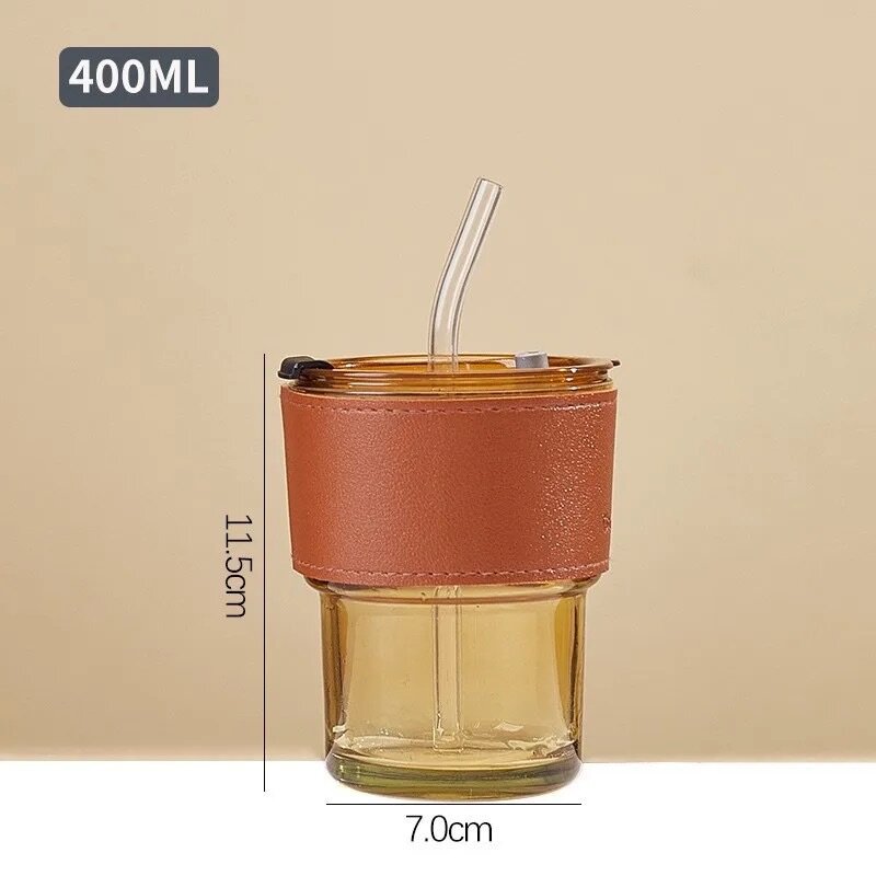 Glass coffee mug with straw