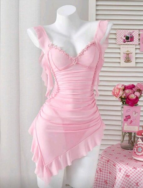 Robe sexy rose dentelle