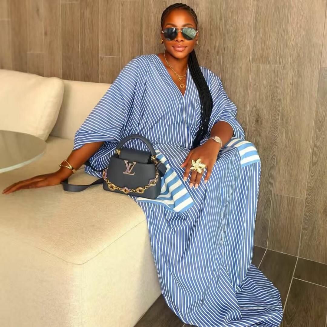 Robe longue rayée en lyn