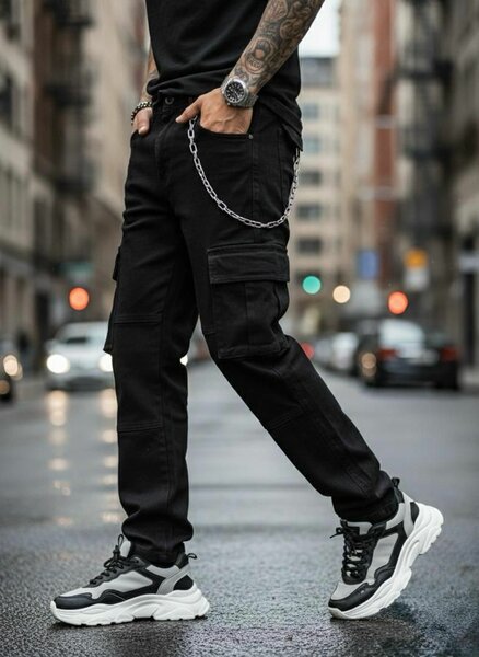 Pantalon cargo noir homme