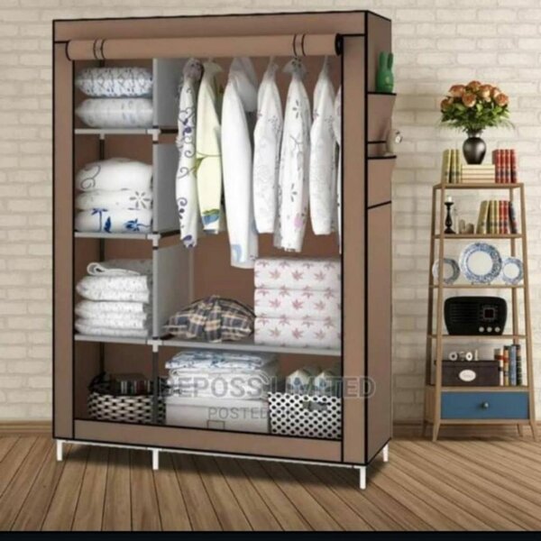 Portable Wardrobe with 6 Shelves and Hanging Rod, Non-Woven