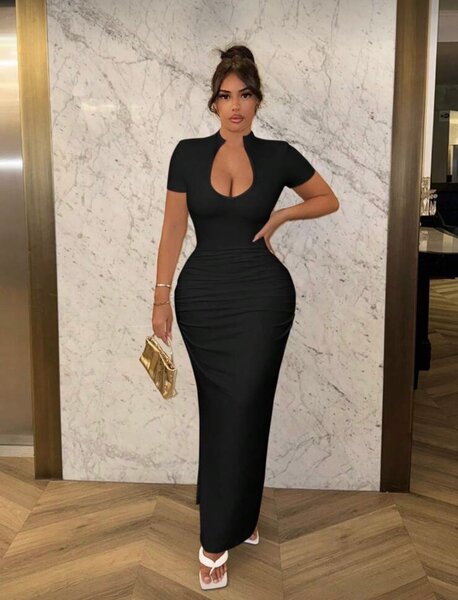 Robe longue col V pour femme