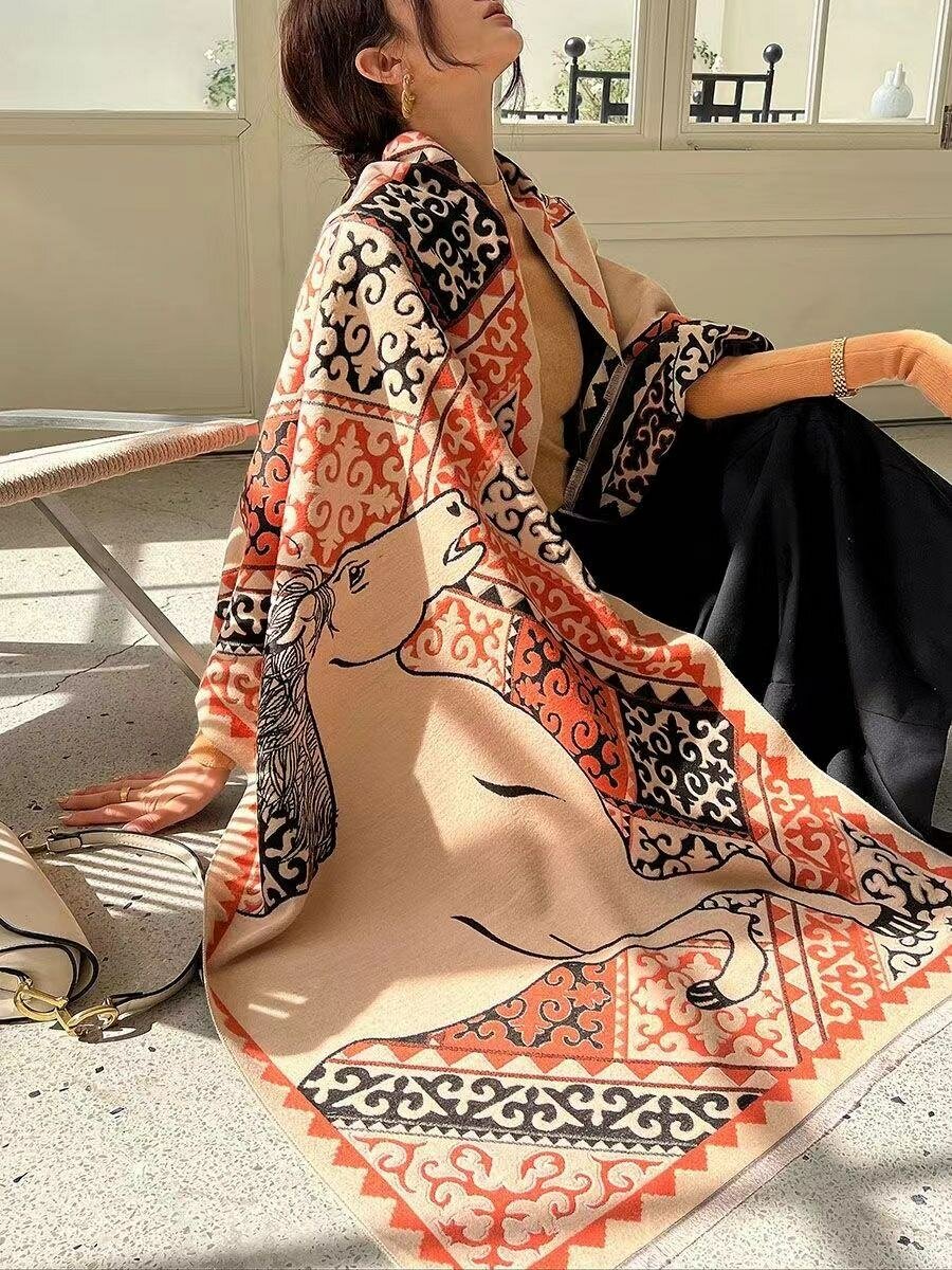 Платок шарф палантин с узорами в традиционном стиле НОВЫЙ