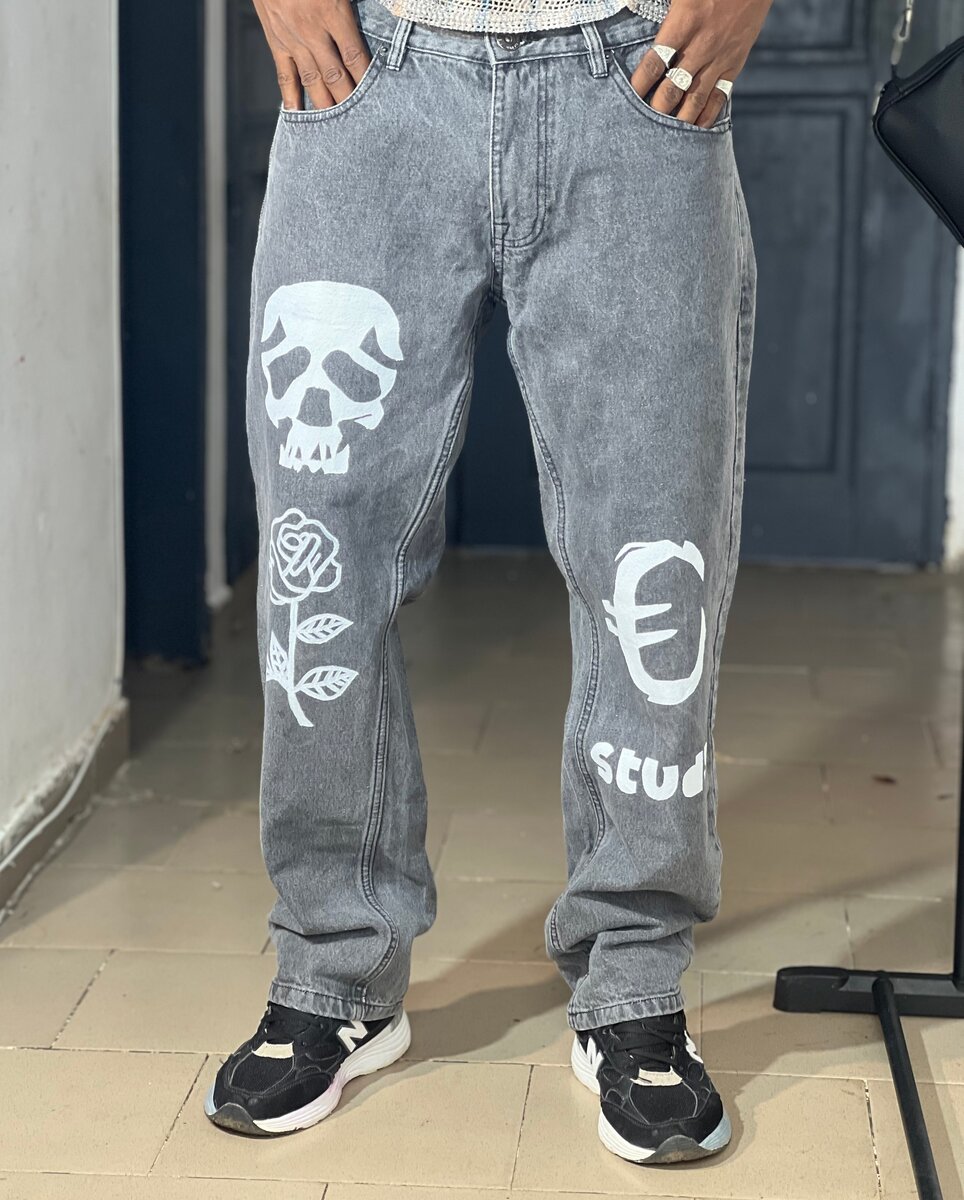 Jean gris imprimé tendance