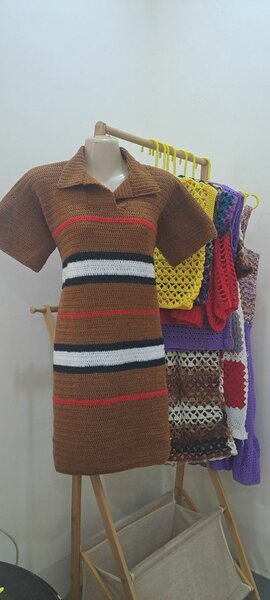 Crochet Plaid Shirt Dress