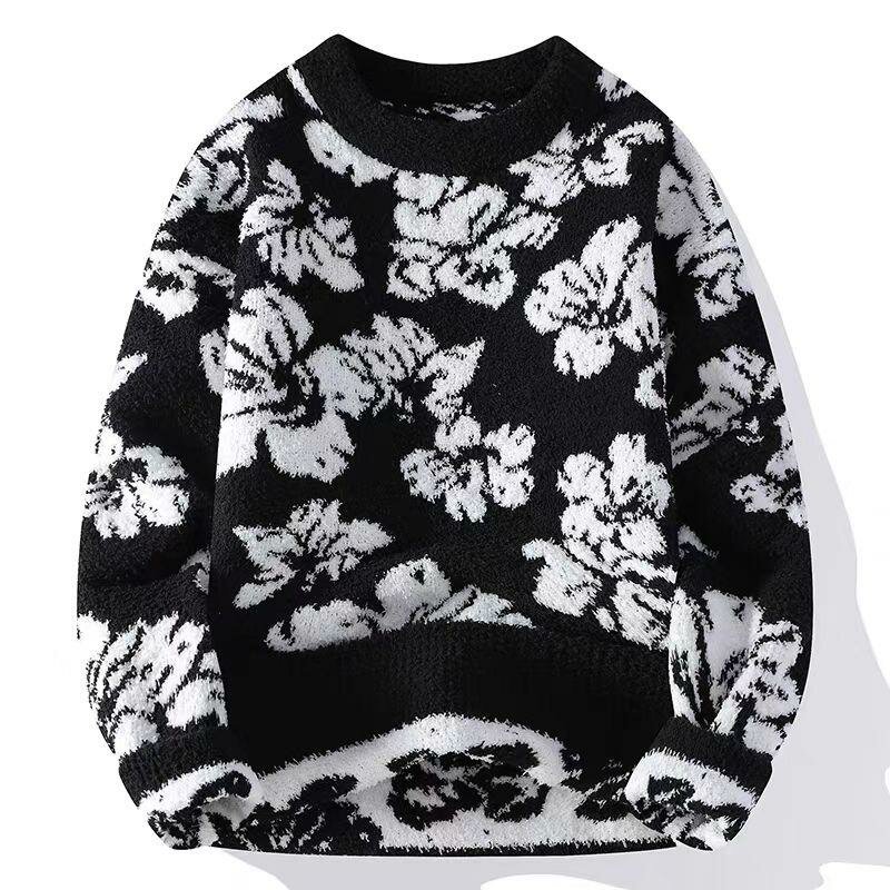 Pull en peluche motif floral