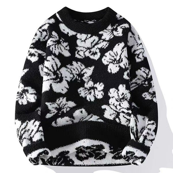 Pull en peluche motif floral