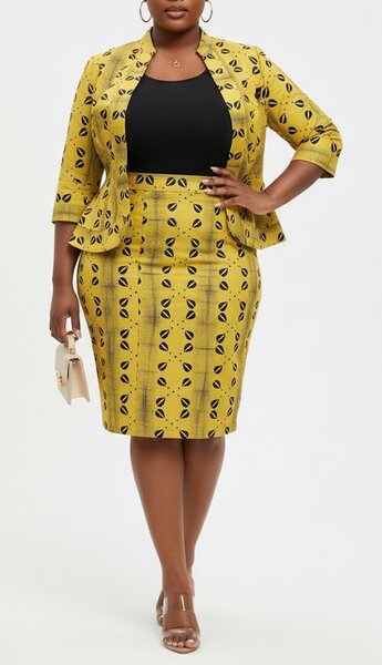 Ensemble Tailleur Jupe Wax Jaune