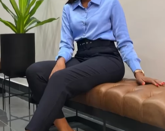Blue satin blouse