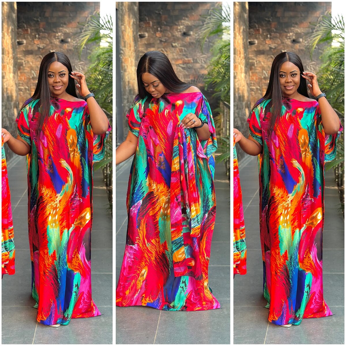 Tunic dress, maxi, with multicolor print
