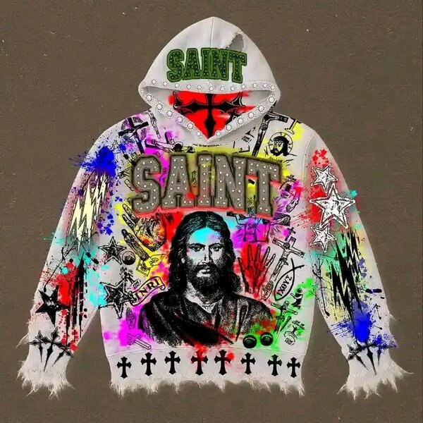 Sweat à Capuche Graffiti Coloré