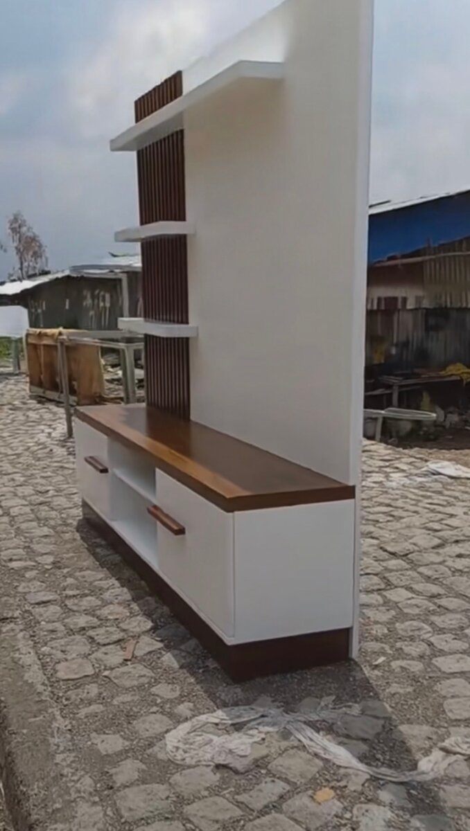 Meuble TV Moderne Bois et Blanc