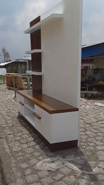 Meuble TV Moderne Bois et Blanc